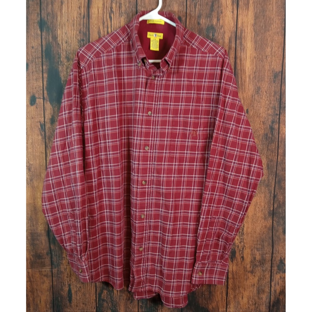 Duck‎ Head Mens Large Red Plaid Long Sleeve Button Down Wrinkle Resistant Shirt